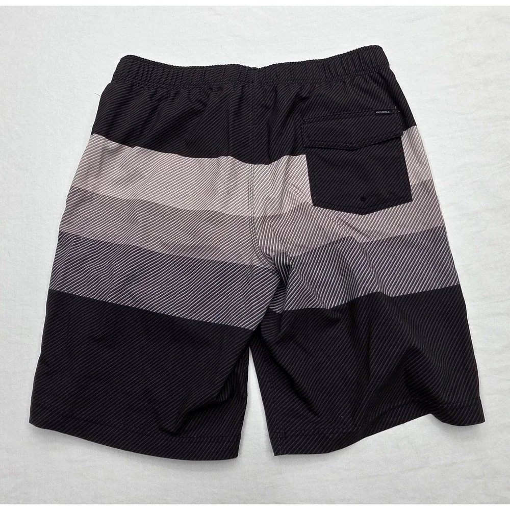 ONeill Hyperfreak Mens Board Shorts Black Grey Striped Swim Trunks Size L